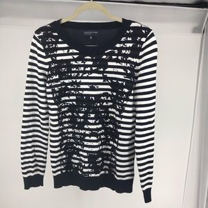 NEW Jones New York Navy Striped Floral Sweater M